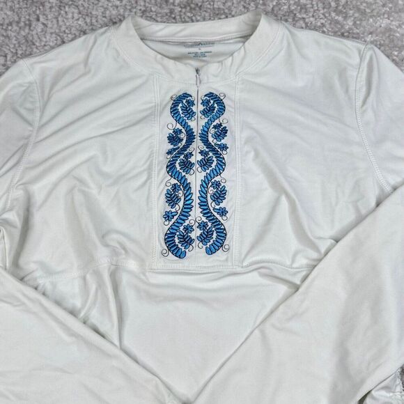 CabanaLife Ruched Rashguard Swim Tunic Cover Up White Blue - Picture 7 of 9